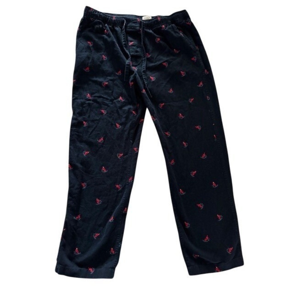 J.Crew Mens Navy Blue Flannel Pajama Pants Skiing Embroidered Large